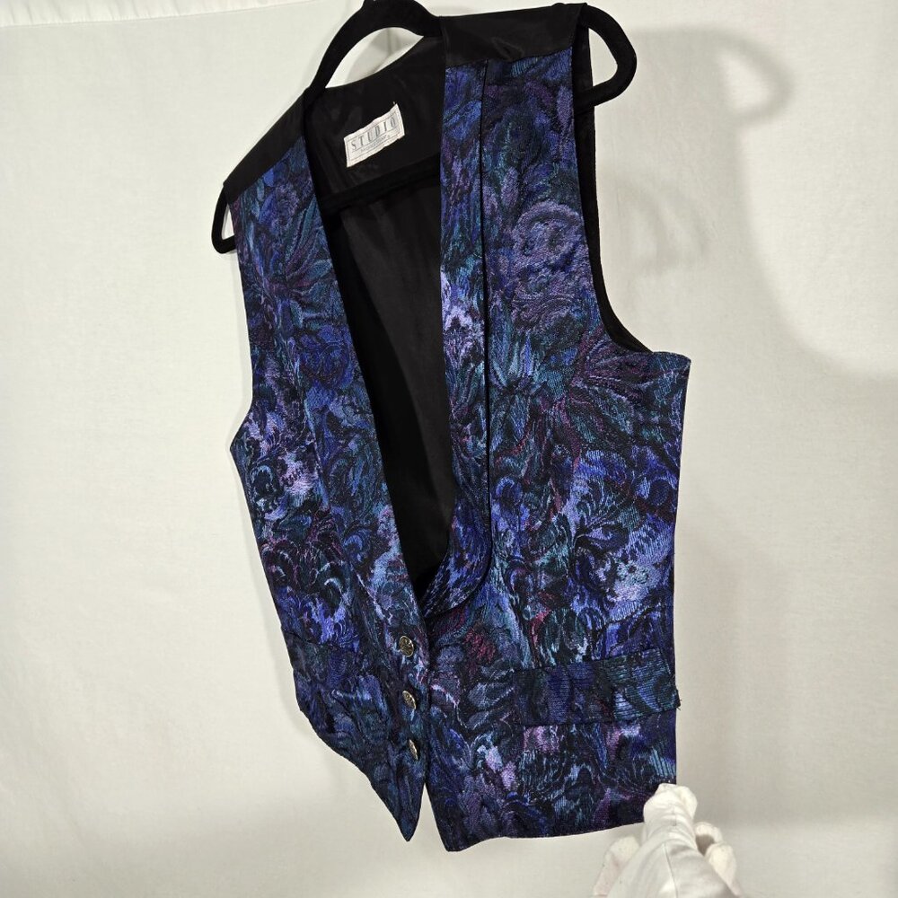 USA Vintage STUDIO by MICHELLE STUART Multicolor Floral JACQUARD Vest Women Sz M - Picture 5 of 17